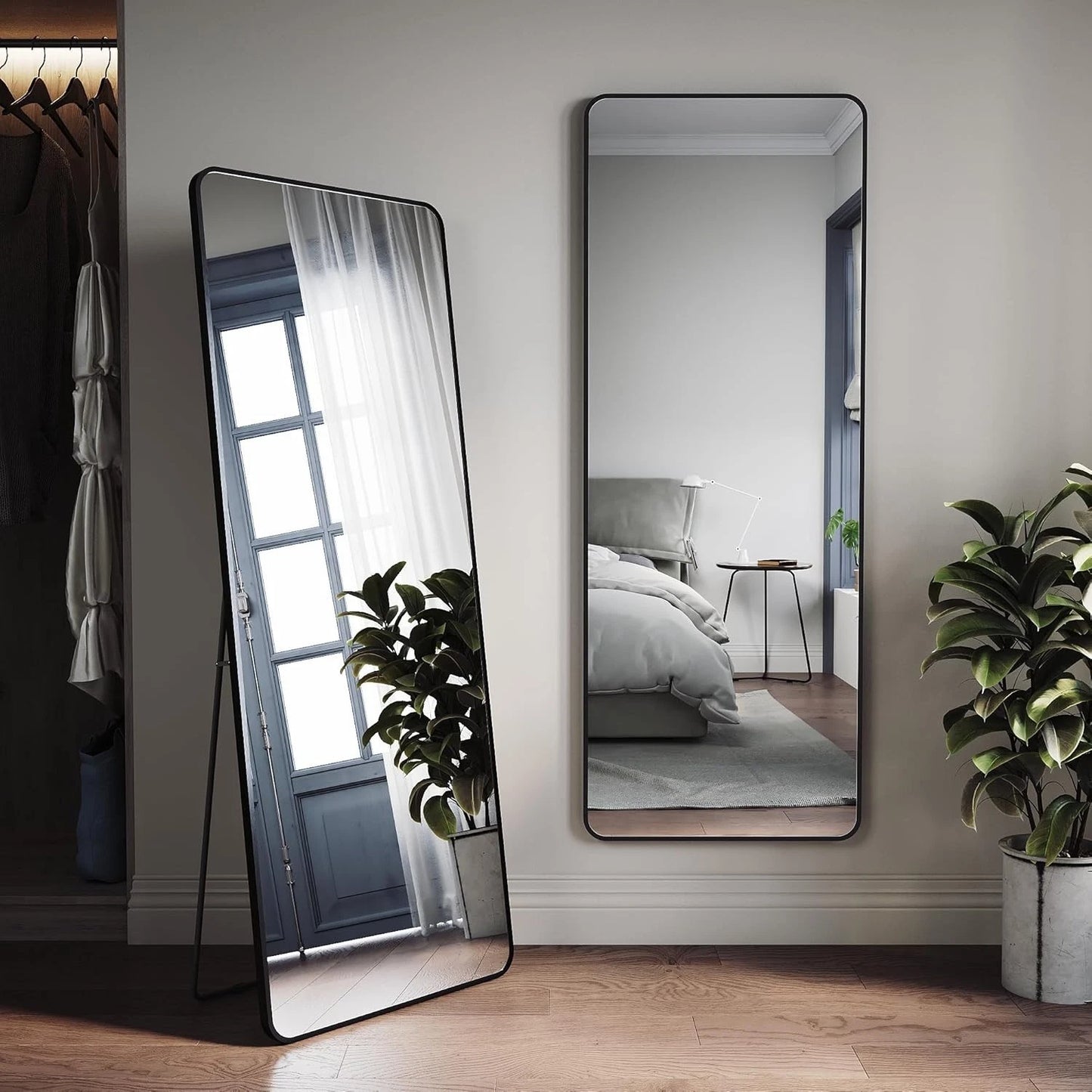 152x42cm Full Length Square Mirror – Freestanding & Wall-Mounted