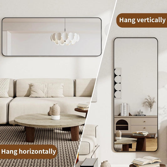 152x42cm Full Length Square Mirror – Freestanding & Wall-Mounted